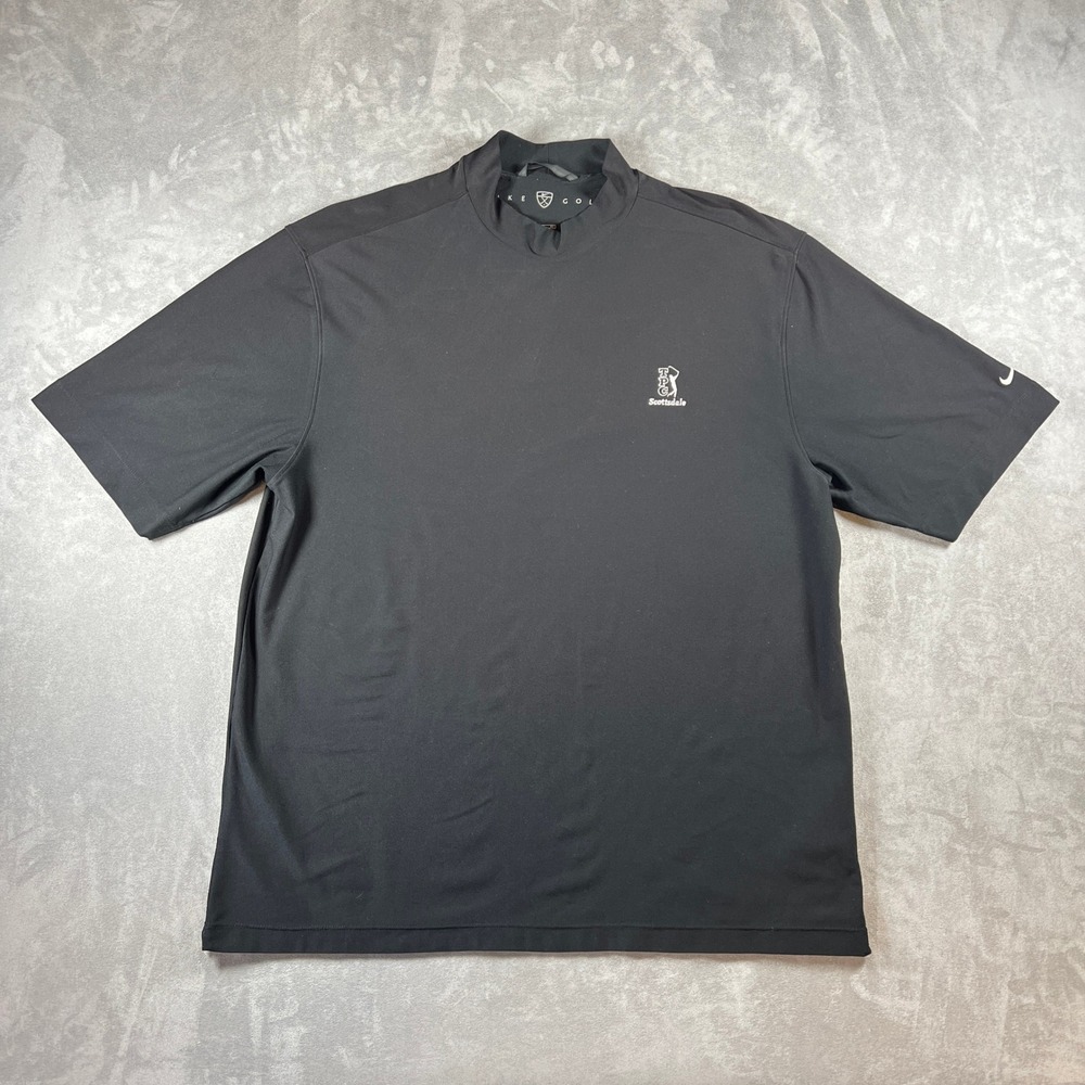 Nike Golf Mens XL Black TPC Scottsdale Dri-FIT UV Mock Neck Short Sleeve Shirt